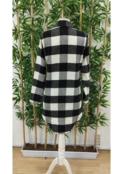 Ulak Handmader Kadın Uzun Kollu Ekoseli Önden Düğmeli Dokuma Uzun Gömlek