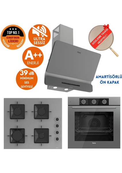 Fryart&silentart Grey /sessiz Yeni Seri Antrasit Gri Ankastre Set (D082-SA + QXE62CPR +SS208)