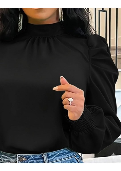 Ulak Handmader Kadın Uzun Kollu Balıkçı Yaka Arkadan Bağlamalı Omuzlardan Balon Ithal Krep Bluz fiyatları