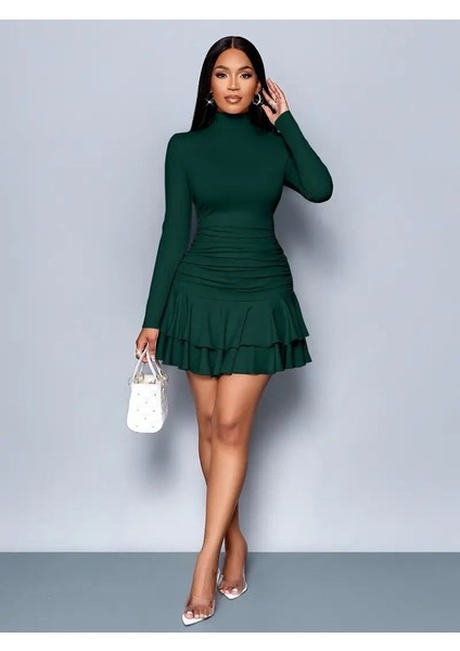 Ulak Handmader Kadın Uzun Kollu Balıkçı Yaka Mini Fırfırlı Sandy Elbise fiyatları