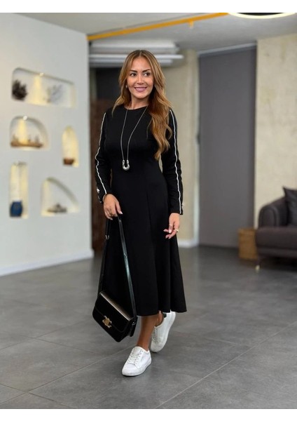 Ulak Handmader Kadın Uzun Kollu Bisiklet Yaka Midi Modal Elbise modelleri