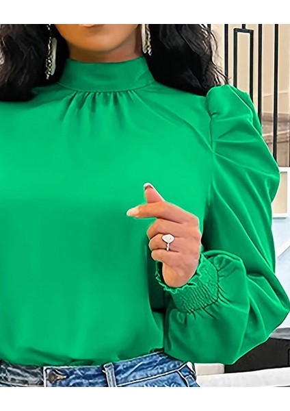 Ulak Handmader Kadın Uzun Kollu Balıkçı Yaka Arkadan Bağlamalı Omuzlardan Balon Ithal Krep Bluz fiyatları