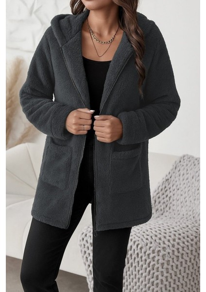 Ulak Handmader Kadın Uzun Kollu Kapşonlu Önden Fermuarlı Cepli Welsoft Ceket fiyatları