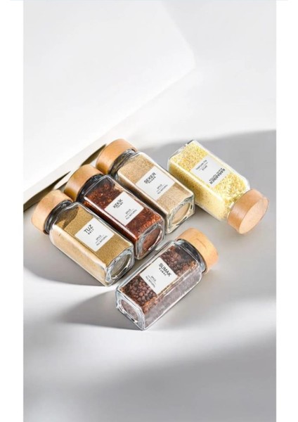Bambu Kapaklı Kare Cam Baharatlık Takımı 120ML Etiket Hediyeli fırsatları