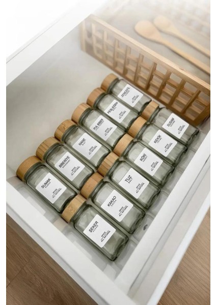 Bambu Kapaklı Kare Cam Baharatlık Takımı 120ML Etiket Hediyeli indirimleri