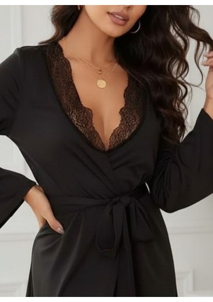 Ulak Handmader Kadın Uzun Kollu Dantel Yakalı Belden Kuşaklı Viskon Gecelik fiyatları