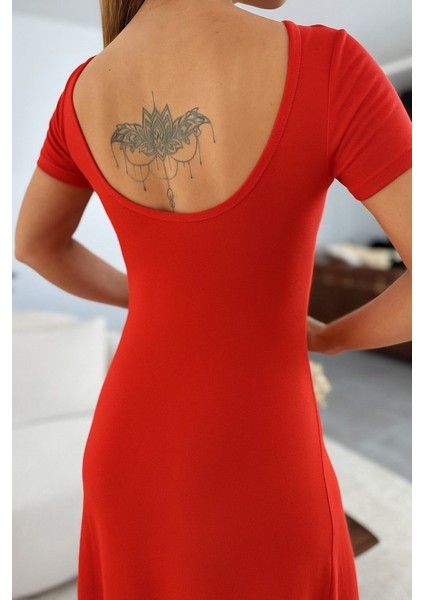 Ulak Handmader Kadın Kısa Kollu Sırt Dekolteli Yırtmaç Detaylı Viskon Elbise modelleri