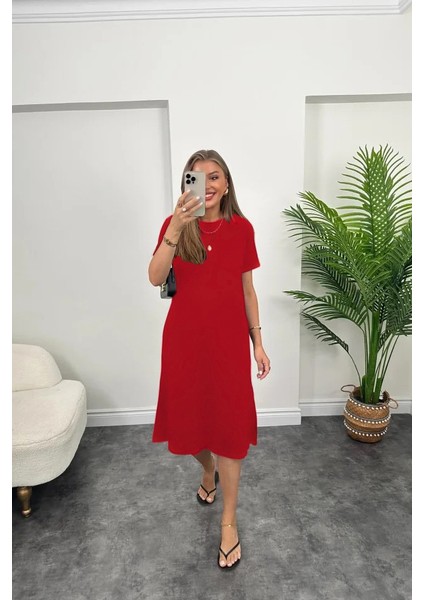 Ulak Handmader Kadın Kısa Kollu Yırtmaç Detaylı Salaş Viskon Elbise modelleri