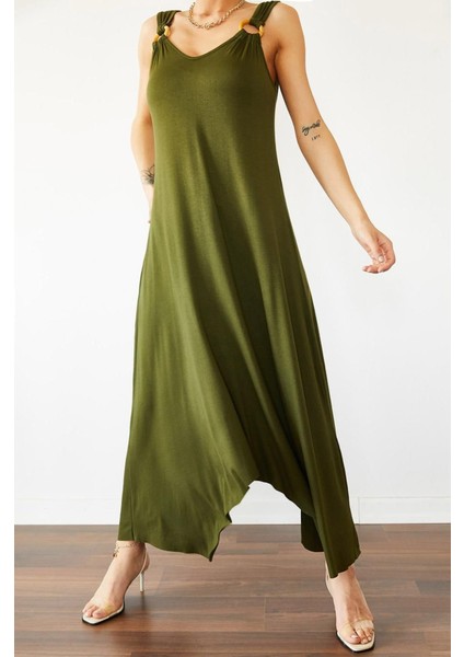 Ulak Handmader Kadın Çan Dokuma Kumaş V Yaka Asimetrik Kesim Elbise modelleri