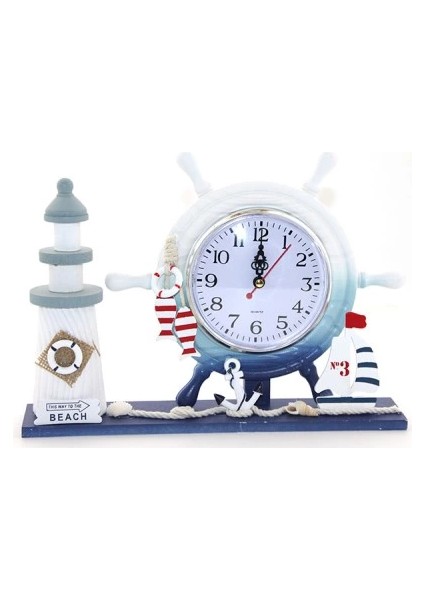 Ahşap Marin Deniz Feneri Dümenli Saat