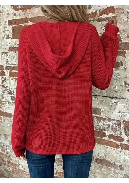 Ulak Handmader Kadın Uzun Kollu Kapşonlu Önü Düğmeli ve Bağcıklı Waffle Bluz modelleri
