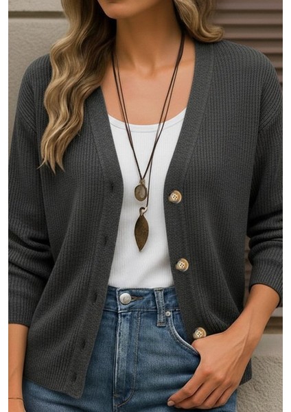 Ulak Handmader Kadın Uzun Kollu Düğme Detay Triko Bluz