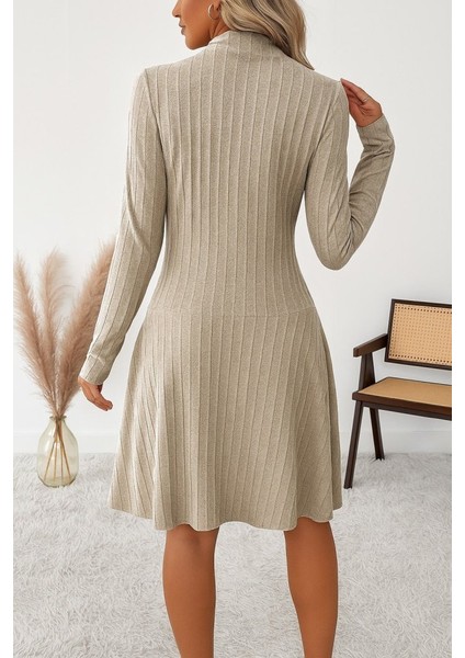 Ulak Handmader Kadın Uzun Kollu Önden Fermuarlı Pileli Şardonlu Kaşkorse Mini Elbise modelleri