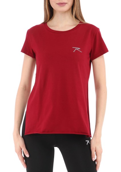 Kadın %100 Pamuk Bisiklet Yaka T-Shirt Fumus Bordo