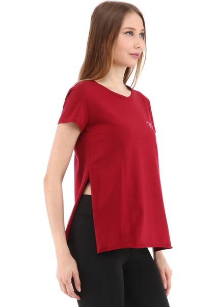 Kadın %100 Pamuk Bisiklet Yaka T-Shirt Fumus Bordo fiyatları