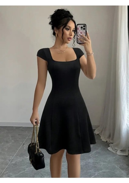 Ulak Handmader Kadın Kısa Kollu Geometrik Yakalı Janjan Krep Elbise fiyatları