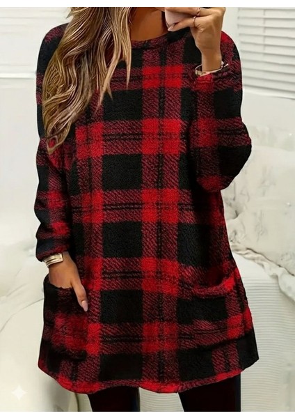 Ulak Handmader Kadın Uzun Kollu Yarı Balıkçı Yakalı Cep Detaylı Ekoseli Dokuma Tunik fırsatları