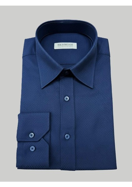 Lacivert Dokulu Modern Fit Erkek Gömlek