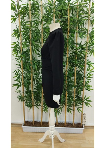 Ulak Handmader Kadın Uzun Kollu Bisiklet Yaka Bel Kemer Detay Ithal Krep Elbise