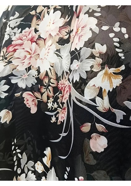 Ulak Handmader Kadın Kısa Kollu Yuvarlak Yaka Çiçek Baskılı Asimetrik Kesim Şifon Bluz