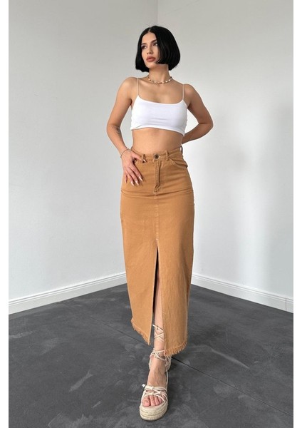 Ulak Handmader Camel Gabardin Boyamalı Püsküllü Etek