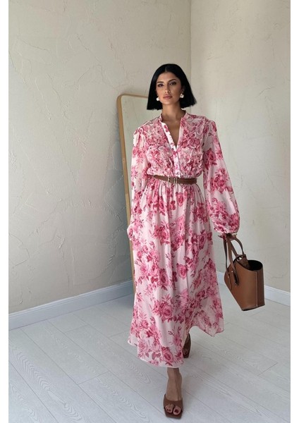 Ulak Handmader Pembe Biye Detaylı Elbise