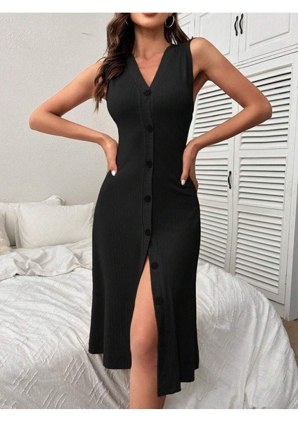 Ulak Handmader Kadın V Yakalı Önden Düğmeli Kaşkorse Elbise indirimleri