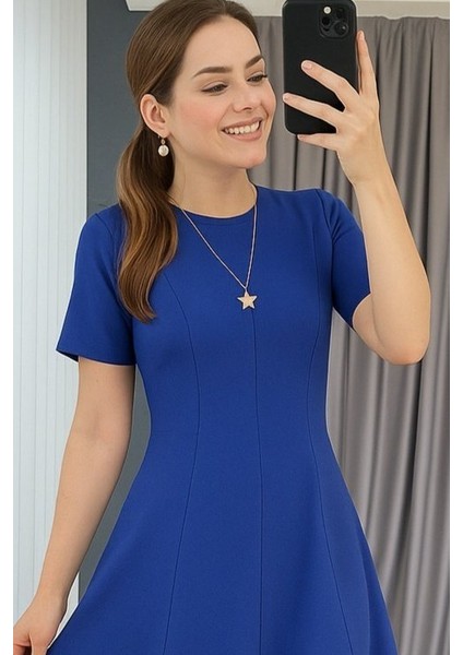 Ulak Handmader Kadın Kısa Kollu Bisiklet Yaka Maksi Boy Ithal Krep Elbise fiyatları