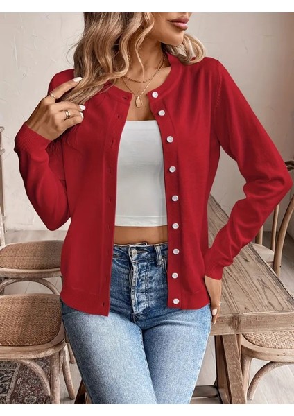 Ulak Handmader Kadın Uzun Kollu Önden Düğmeli Triko Ceket