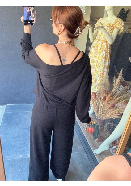 Ulak Handmader Kadın Uzun Kollu Tek Omuzdan Açık Viskon Iki Iplik Bluz ve Pantolon Ikili Takım fırsatları