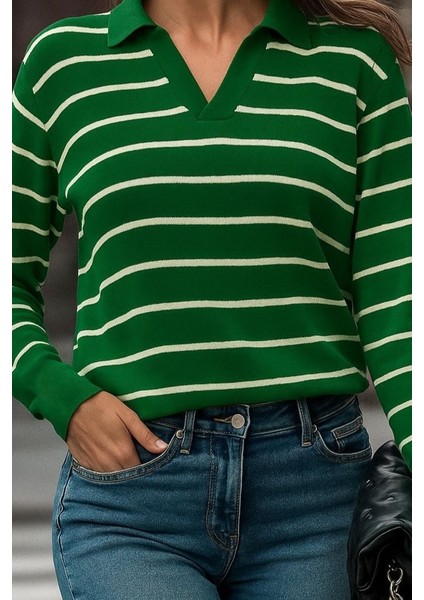 Ulak Handmader Kadın Uzun Kollu V Yaka Çizgili Triko Bluz fiyatları