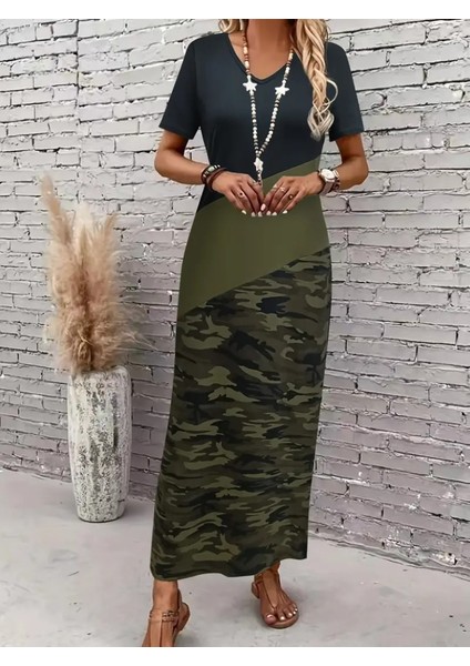 Ulak Handmader Kadın Kısa Kollu Bisiklet Yaka Çok Renkli Maksi Viskon Elbise fiyatları