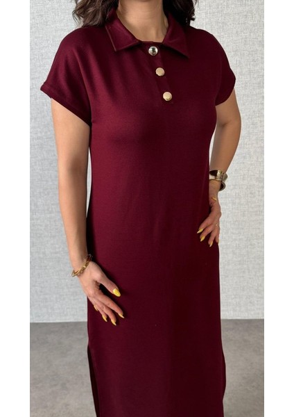 Ulak Handmader Kadın Kısa Kollu Yakalı Yandan Yırtmaçlı Viskon Iki Iplik Elbise modelleri