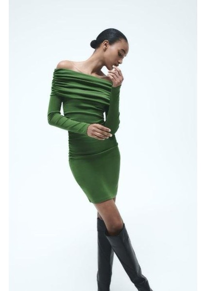 Ulak Handmader Kadın Madonna Mendil Yaka Fırsat Ürün Büzgülü Mini Elbise modelleri