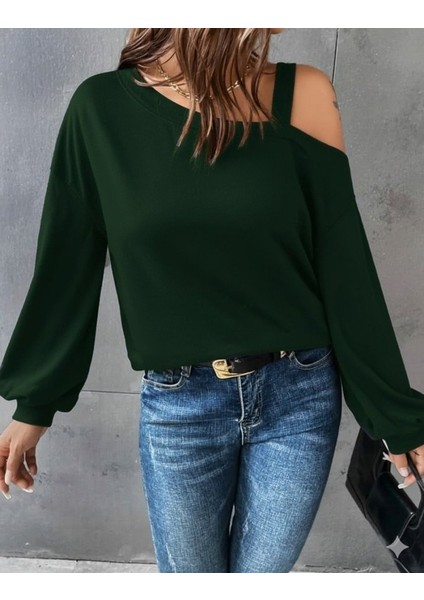 Ulak Handmader Kadın Uzun Kollu Tek Omuz Askı Detay Salaş Viskon Iki Iplik Bluz fiyatları