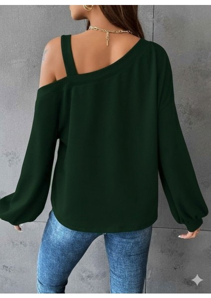 Ulak Handmader Kadın Uzun Kollu Tek Omuz Askı Detay Salaş Viskon Iki Iplik Bluz modelleri