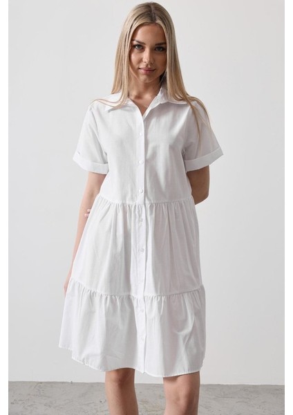 Ulak Handmader Kısa Kol Düğmeli Elbise - Beyaz modelleri
