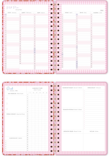 2026 A5 Spiralli Renkli Haftalık Ajanda 12 Aylık – Motivasyon Sayfalı Kırmızı Leopar indirimleri