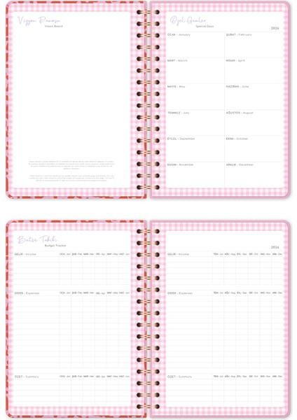 2026 A5 Spiralli Renkli Haftalık Ajanda 12 Aylık – Motivasyon Sayfalı Kırmızı Leopar