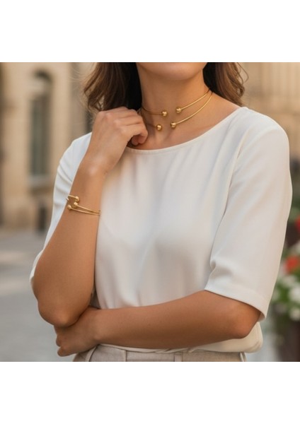 Gold Kaplama Üçlü Kolye Küpe Bileklik Çelik Set fiyatları