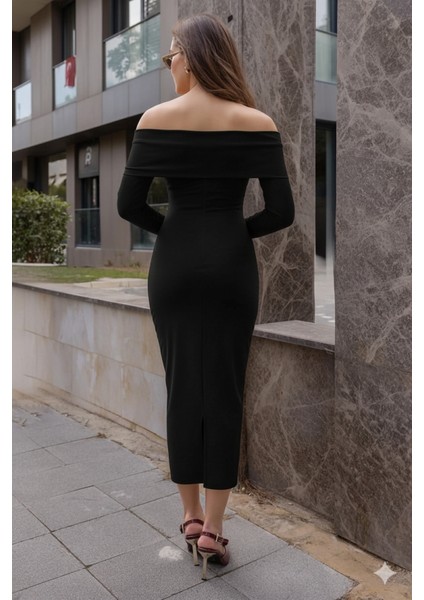 Ulak Handmader Kadın Uzun Kollu Madonna Yaka Düğüm Büzgü Detay Maxi Boy Elblbise modelleri