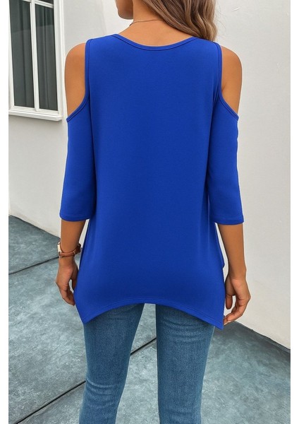 Ulak Handmader Kadın Omuzlardan Açık Sıfır Yaka Asimetrik Kesim Detay Viskon Bluz fiyatları