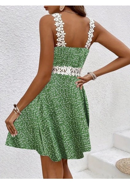 Ulak Handmader Kadın Askılı Dantel Yakalı Çiçek Desenli Süprem Elbise fiyatları