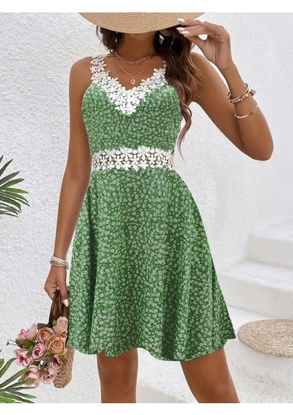 Ulak Handmader Kadın Askılı Dantel Yakalı Çiçek Desenli Süprem Elbise modelleri