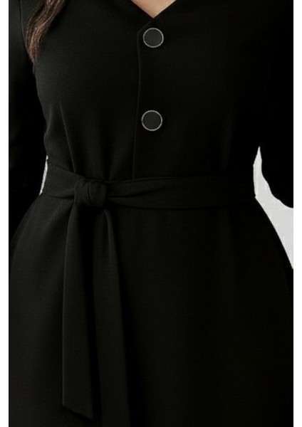 Ulak Handmader Kadın Uzun Kollu Düğme Detaylı Kendinden Kemerli Ithal Krep Elbise fiyatları