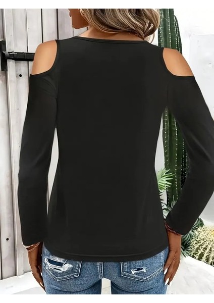 Ulak Handmader Kadın Omuzlardan Açık Uzun Kollu Yakadan Halka Şerit Detaylı Viskon Bluz modelleri