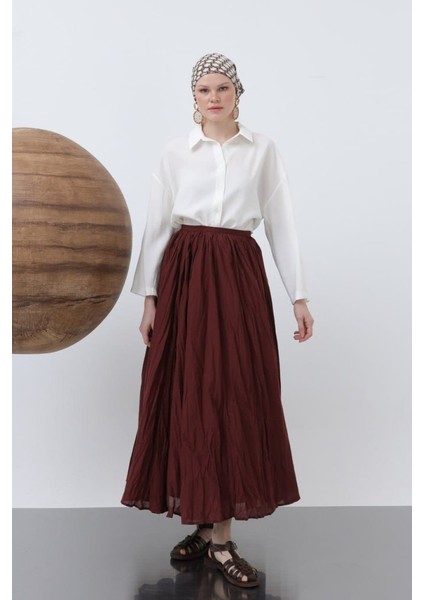 Ulak Handmader Kadın Yüksek Bel Arkadan Fermuarlı Kırışık Geniş Kesimli Vural Etek