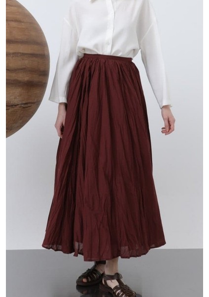 Ulak Handmader Kadın Yüksek Bel Arkadan Fermuarlı Kırışık Geniş Kesimli Vural Etek fiyatları