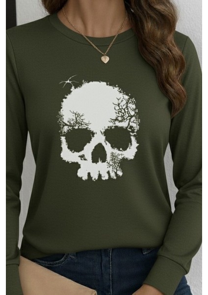 Ulak Handmader Kadın Uzun Kollu Bisiklet Yaka Kurukafa Desenli Viskon Bluz fiyatları