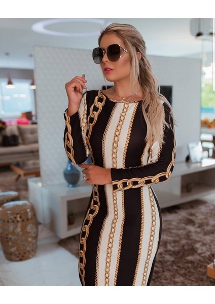 Ulak Handmader Kadın Uzun Kollu Bisiklet Yaka Scuba Midi Boy Elbise modelleri